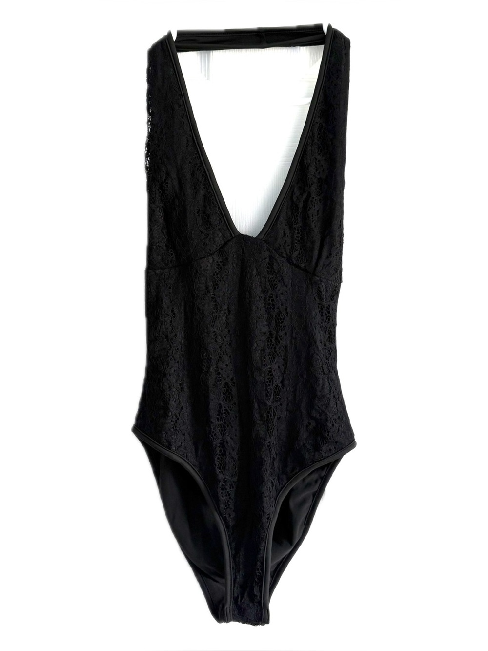 Black Lace Deep V One-Piece Bodysuit